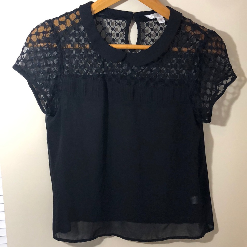 LC Lauren Conrad Peter Pan Crochet Sheer Blouse